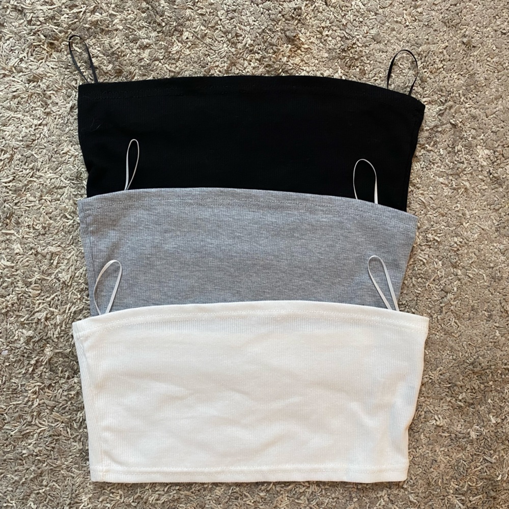 Set of 3 cropped tube tops- black, grey, and white size medium